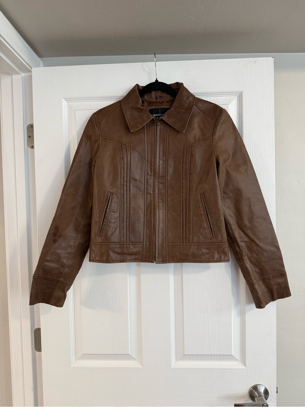 Moda International Brown Leather Zip Jacket